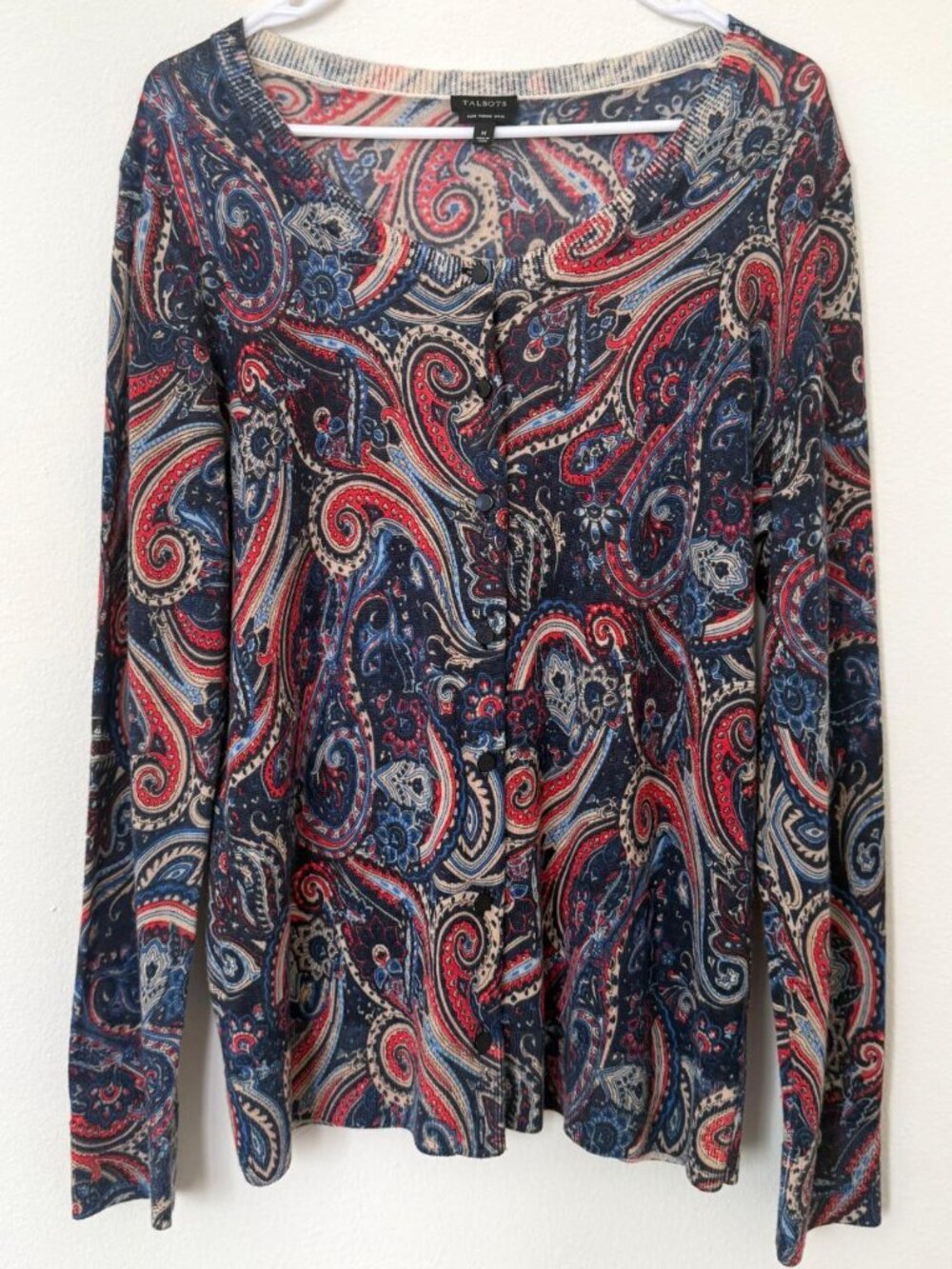 Talbots 100% Merino Wool Paisley Cardigan Sweater Size M